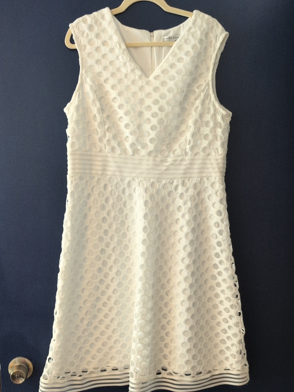 Sandra Darren White Eyelet V-Neck Dress